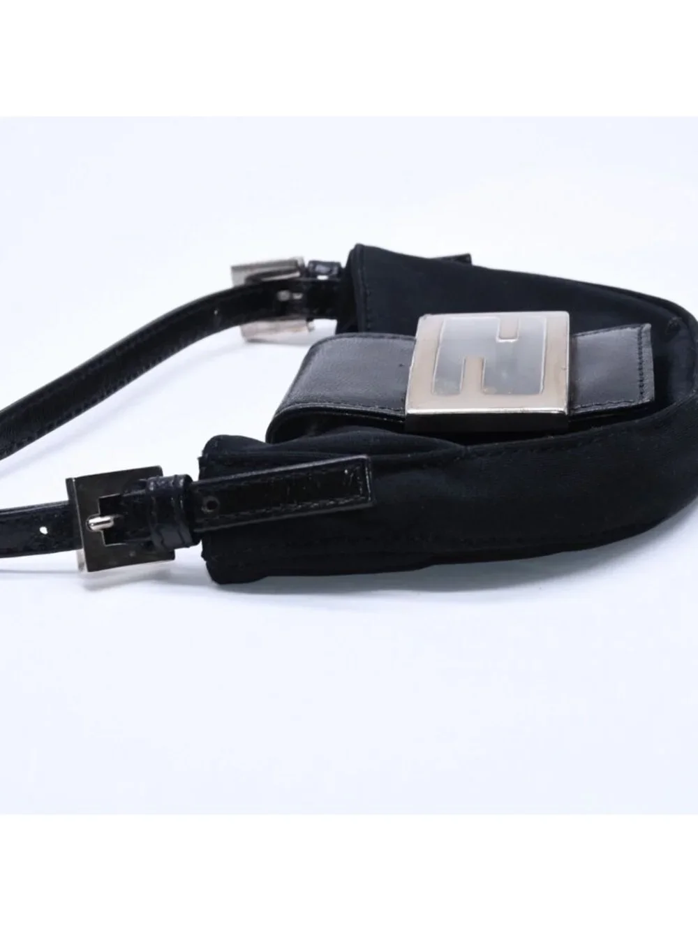 Fendi Handbag Mini Croissant Mini Mamma Pouch Case Cotton Jersey Leather Black